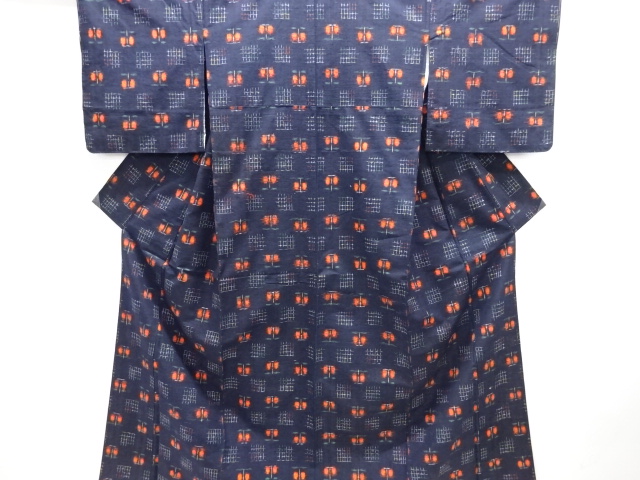 JAPANESE KIMONO / ANTIQUE KIMONO / SILK / TSUMUGI / WOVEN ENSHU CAMELLIA